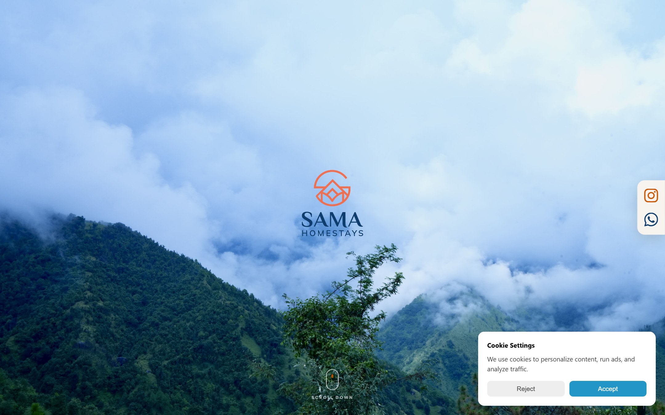 Sama Homestays Live Website Screenshot